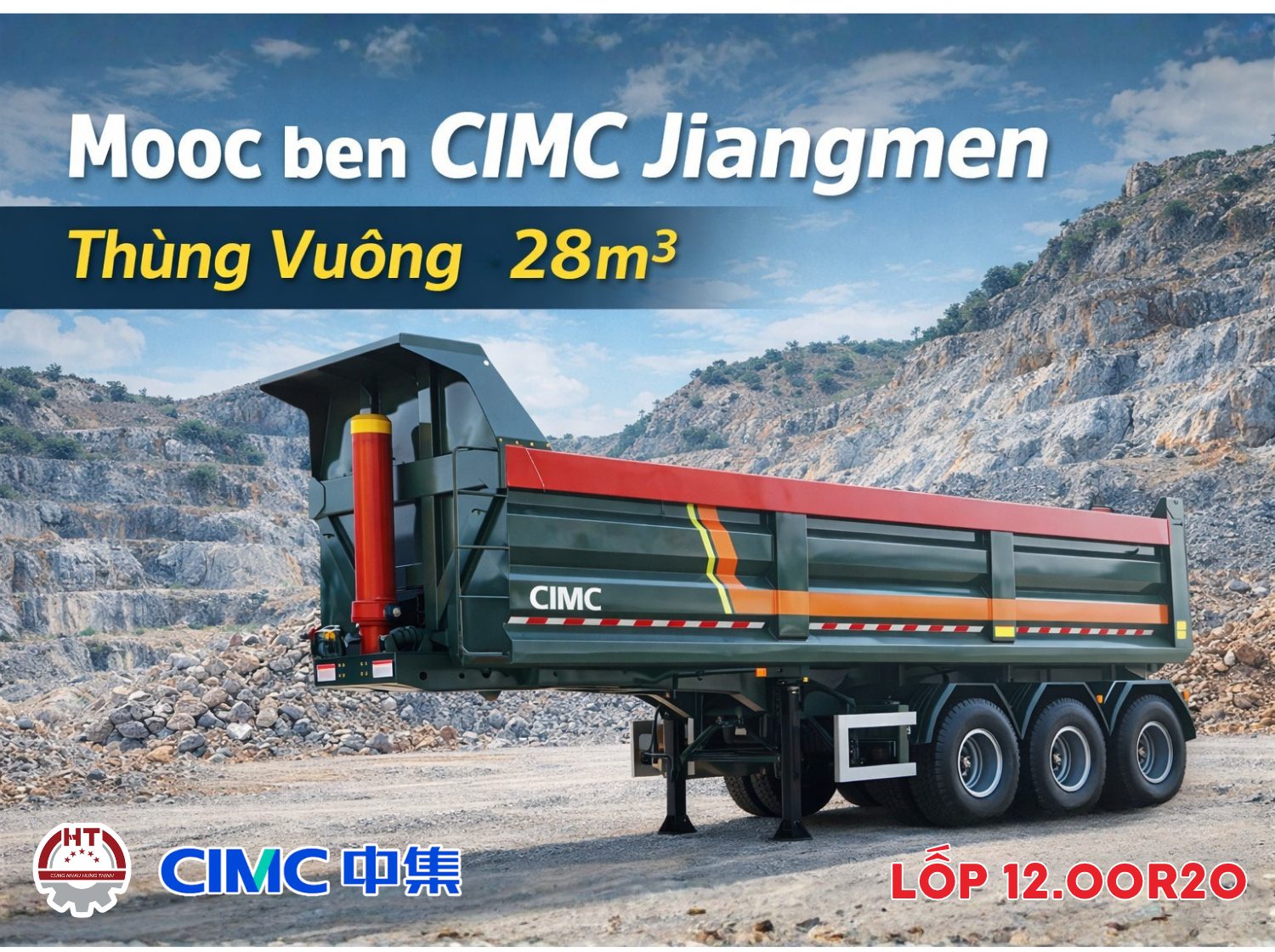 Sơ mi rơ mooc Ben CIMC Jiangmen - Thùng Vuông - 28m3 -12.00R20 (Tải tự đổ)