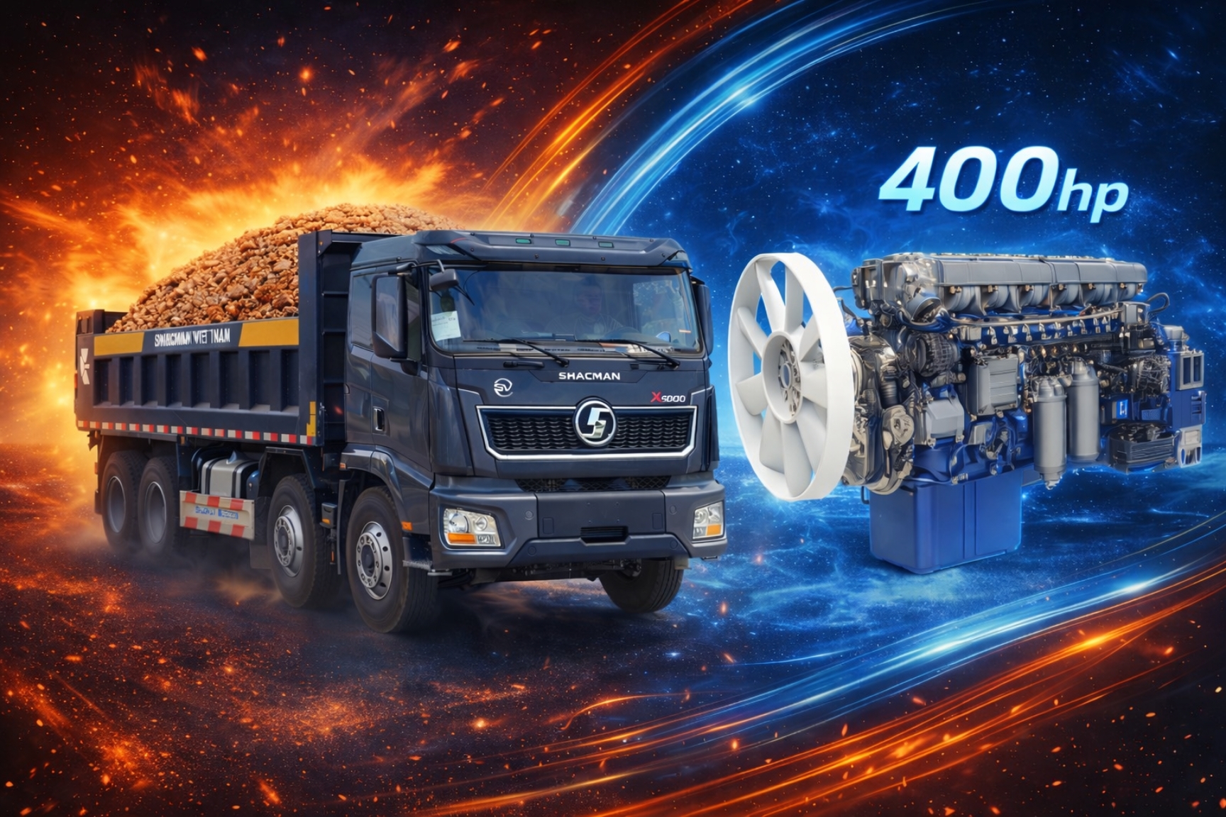 XE BEN SHACMAN X5000 8X4 WEICHAI 400HP THÙNG VUÔNG