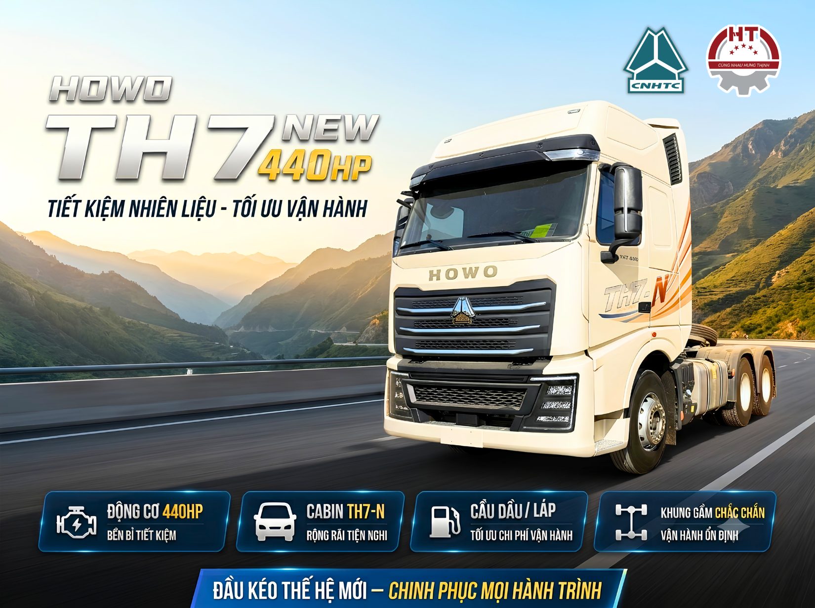 Đầu kéo HOWO TH7 NEW – 440Hp - Cầu Láp/Dầu