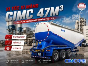 Sơ mi rơ mooc Xi téc chở Xi măng rời/Bụi thép CIMC – 47m3 – 12.00R20
