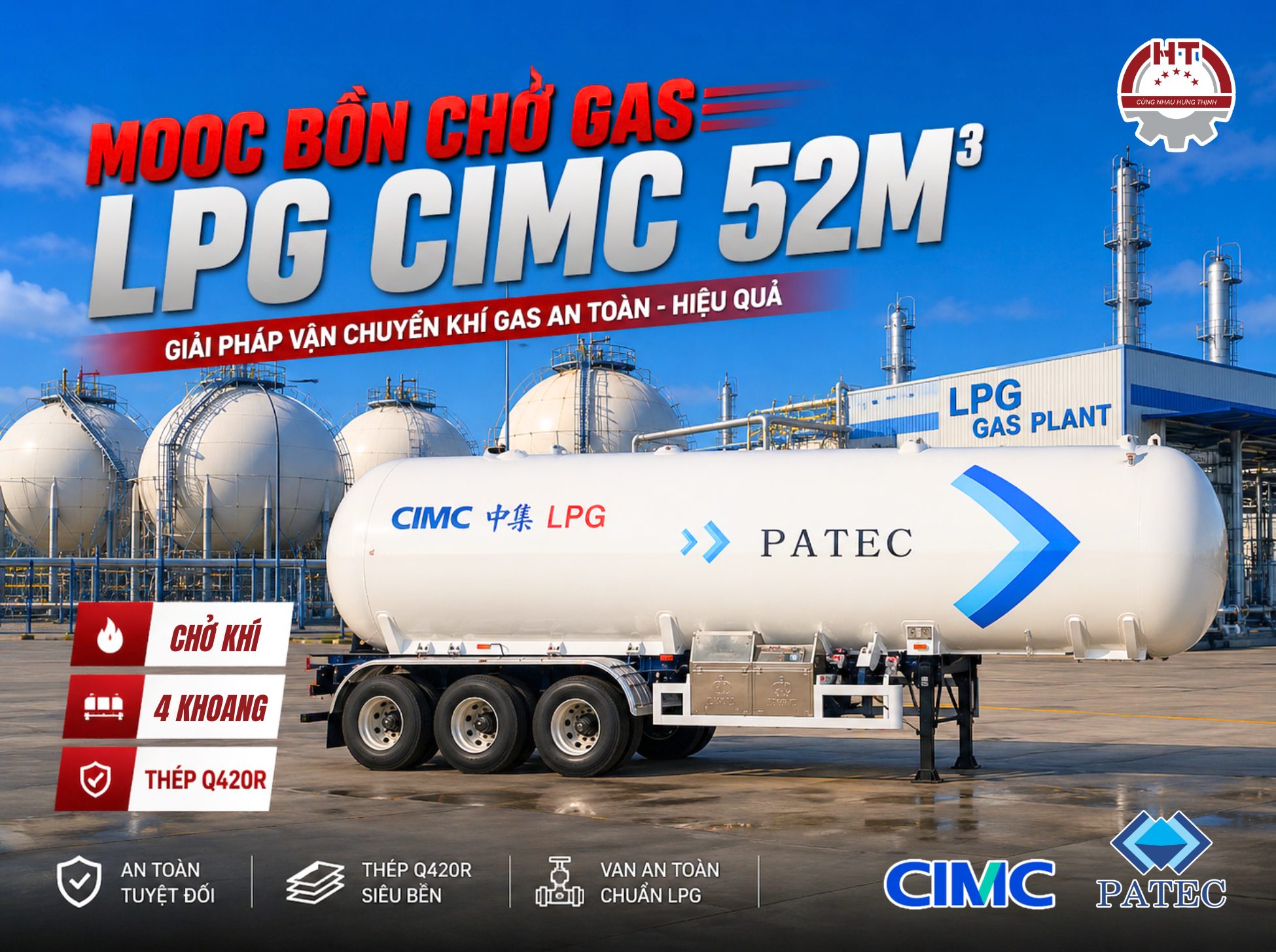 Sơ mi rơ mooc bồn chở Gas LPG CIMC – 52m3 – 12R22.5 (Xi téc chở khí Gas LPG)