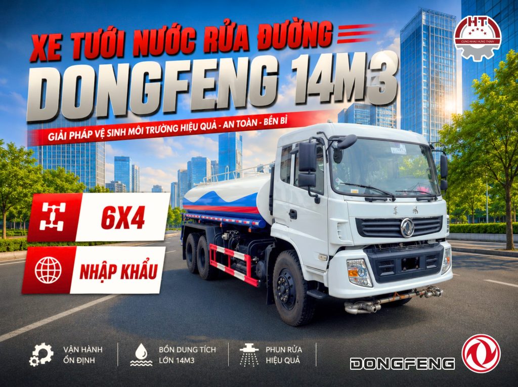 Xe tưới nước rửa đường DONGFENG 14m3 - 6x4 - Nhập khẩu nguyên chiếc (Xe tưới nước rửa đường Dongfeng nhập khẩu 14 khối)