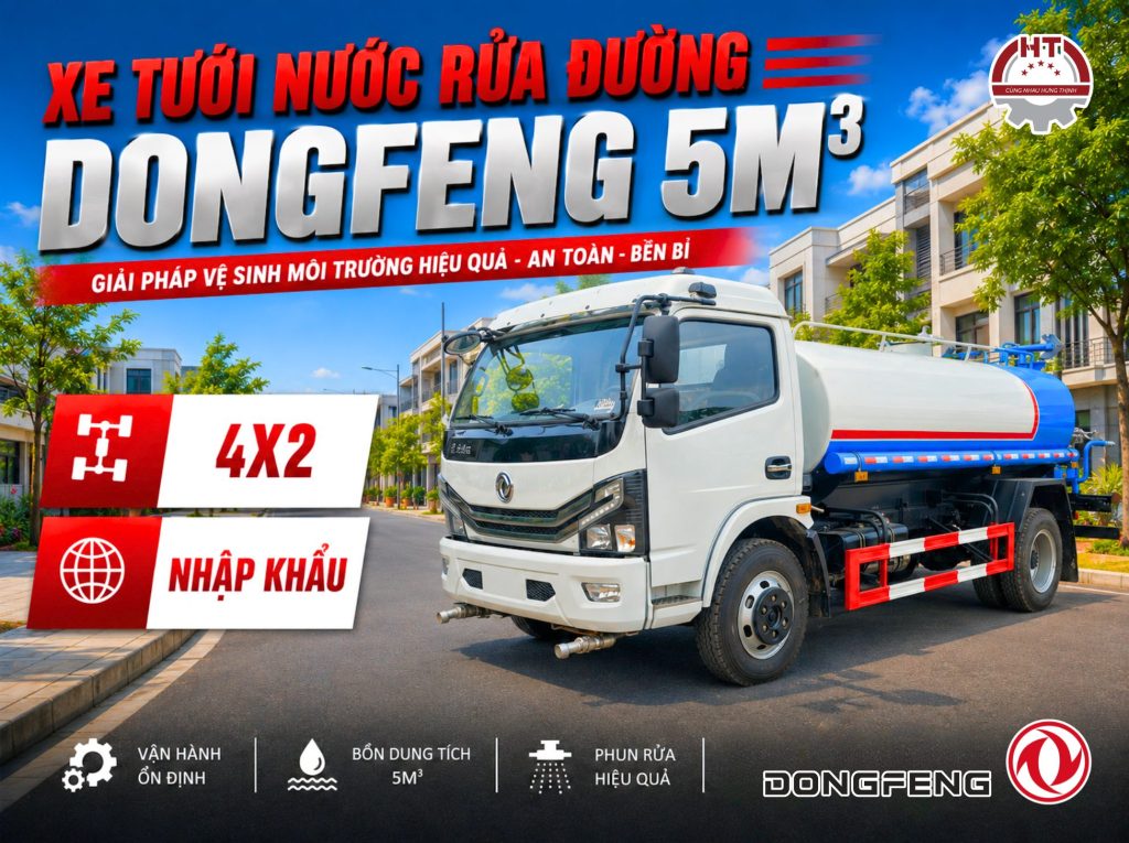  Xe tưới nước rửa đường DONGFENG 5m3 – 4×2 – Nhập khẩu nguyên chiếc (Xe tưới nước rửa đường Dongfeng nhập khẩu 5 khối)