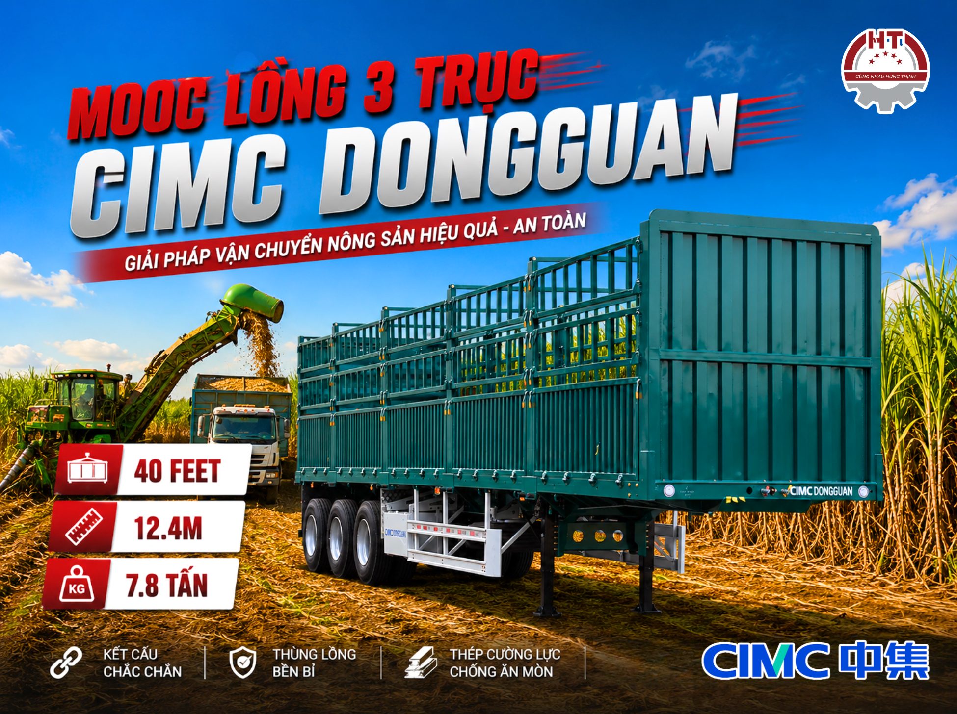 Sơ mi rơ mooc Lồng 3 Trục CIMC DONGGUAN - 40 Feet - 12.4m - 7.8 tấn (Mooc Lồng 3 Trục CIMC 12.4m 7.8 tấn)