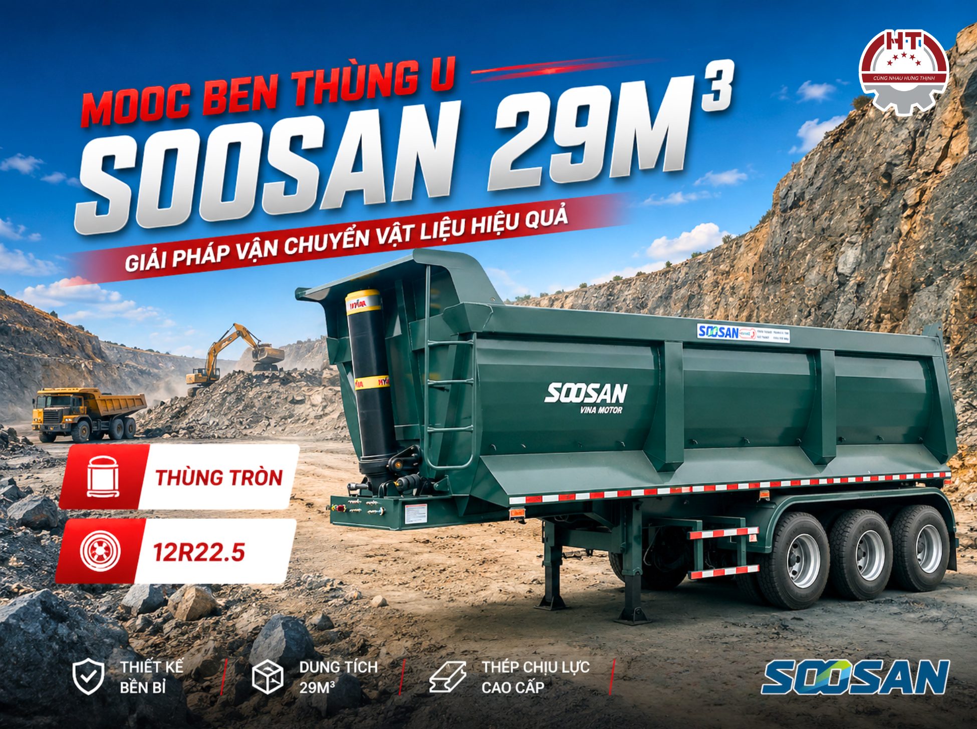 Sơ mi rơ mooc Ben SOOSAN – Thùng Tròn – 29m3 – 12R22.5