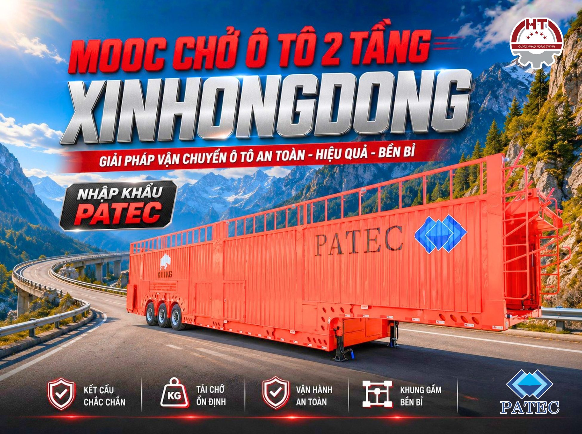 Sơ mi rơ moóc Chở ô tô 2 tầng XINHONGDONG - Mooc chở xe nhập khẩu Patec Việt Nam
